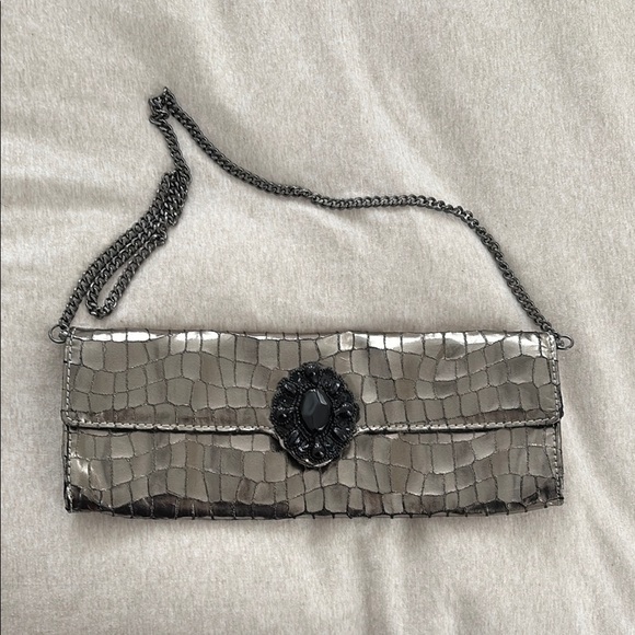 Chico's Silver Clutch with Elegant Metallic Finish - Picture 1 of 7